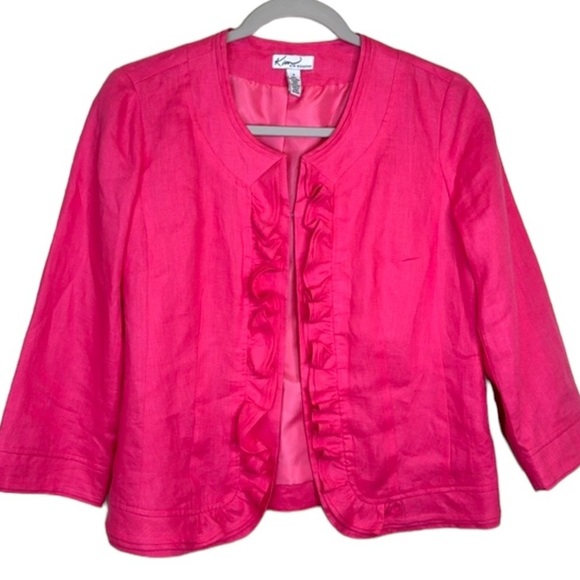 Kim Rogers Linen Jacket Pink Ruffle Trim Cropped Sz S - Picture 15 of 15